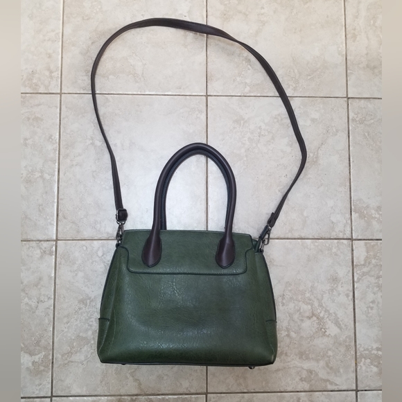 Sage Green Faux Leather Satchel w/ Brown Handle and Crossbody Strap - Picture 2 of 8